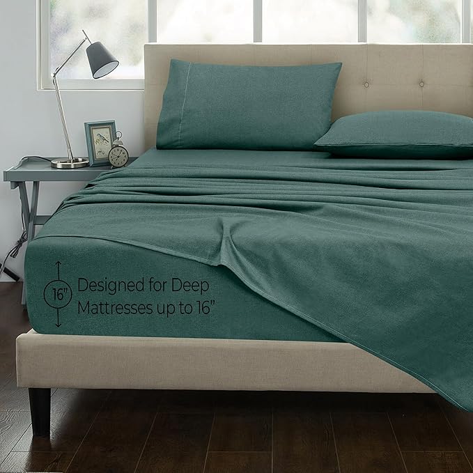 ROYALE LINENS 300 Thread Count 100% Long Staple Combed Cotton Textured Sheet Set - 3 Piece Twin Bed Sheets - 1 Fitted, 1 Flat & Pillow case -Soft Cool & Crisp Sheet Set (Twin, Textured Green)