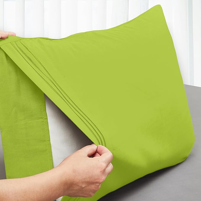 Mocassi 2-Piece Premium King Pillowcase Set 1800 Series Hotel Quality Microfiber - Soft and Breathable with 3-Line Embroidery Wrinkle and Stain Resistant, Easy Care, 20" x 40", Lime