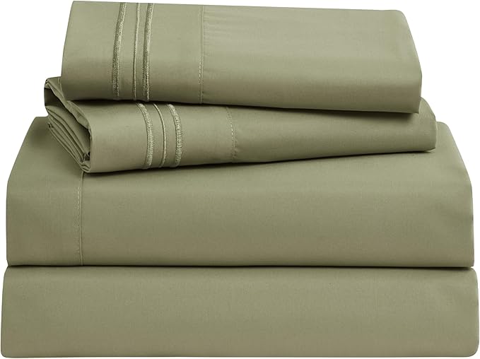 Clara Clark 1800 Premier Series 4pc Bed Sheet Set - King, Sage Olive Green