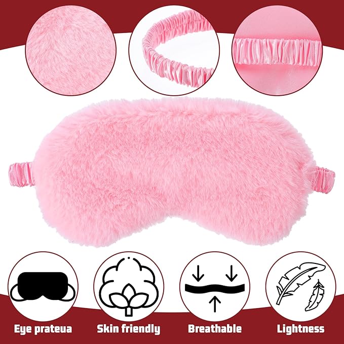 cobee 4 Pcs Plush Eye Mask, Soft Sleeping Blindfold Eyes Cover Comfortable Sleep Mask Plush Blindfold Satin Back PlushSleep Masks Night Eyeshade Cover for Home Travel Office(4 Colors)