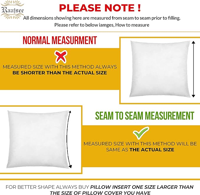 raajsee 20x20 Throw Pillow Inserts Set of 2 - Luxurious Comfort for Your Couch and Sofa | Fluffy, Soft & Durable | Perfect for Decorative Shams | Machine Washable