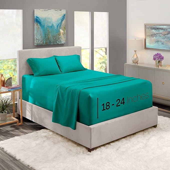 Nestl Microfiber Bed Linen Set, 4Pc Twin XL Deep Pocket Sheets, Teal