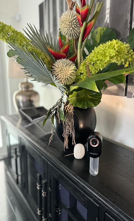 S910 Smart Scent Diffuser - Modern Design, Shiny Acrylic Material, LED Light, Cold Air Diffusion, Bluetooth App Controlled, Touch Screen (Black with Rose Gold Ring)