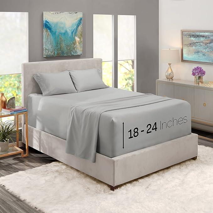 Nestl Bed Linen Set, Twin XL, Extra Deep Pocket, 4-Piece, Light Grey, Microfiber