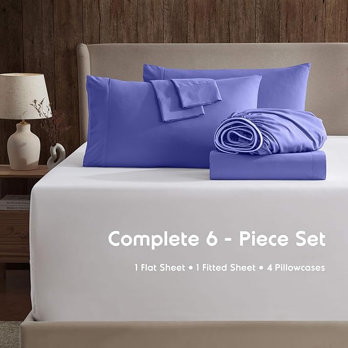 Nestl Extra Deep Full Sheet Set - 6 Piece Breathable & Cooling Sheets - Hotel Luxury Bedding Set w/18-24 Inch Deep Pockets - Easy & Secure Fit - Super Soft, Wrinkle Free & Comfy - Royal Blue
