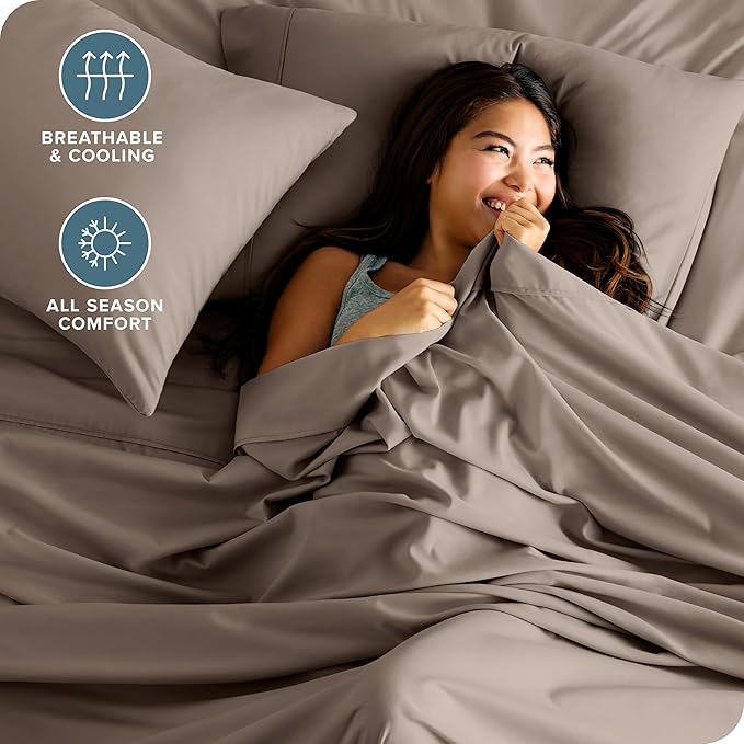 Bare Home Hotel Luxury Short Queen Sheet Set, Extra Soft - 6 Piece Set - Deep Pockets - Easy Fit - Cooling & Breathable - Wrinkle, Fade, Stain Resistant - Includes 4 Pillowcases (Short Queen, Taupe)