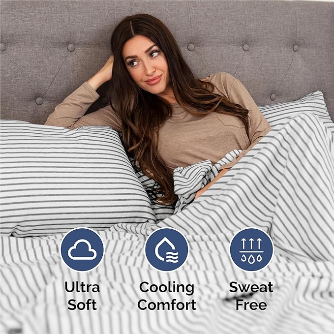 King 6 Piece Sheet Set - Comfy, Breathable & Cooling - Soft Hotel Luxury Bedding for Women, Men, Kids, Teens and Children - 1 Flat & 1 Fitted Sheet & 4 Pillowcases with Deep Pockets - Grey Stripes 2