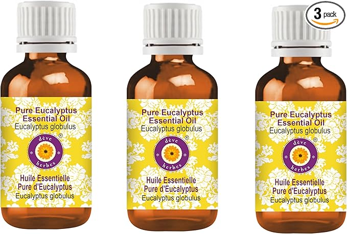 Deve Herbes Pure Eucalyptus Essential Oil (Eucalyptus globulus) Steam Distilled (Pack of Three) 100ml X 3 (10oz)