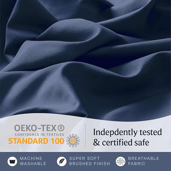 LuxClub 4 PC California King Sheet Set, Breathable Luxury Bed Sheets, Deep Pockets 18" Wrinkle Free Cooling Sheets Machine Washable Hotel Bedding Silky Soft - Navy Cal King