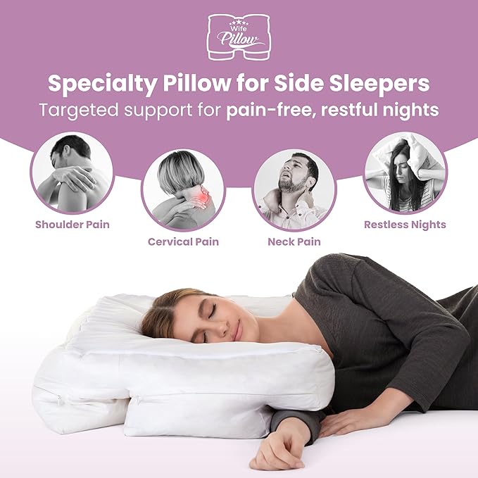 Wife Pillow Side Sleeper Pillow with Arm Hole for Shoulder Pain Relief, Arm Tunnel Design for Proper Neck & Spine Alignment, All-Night Comfort for Adults - Down Alternative Fiber Fill