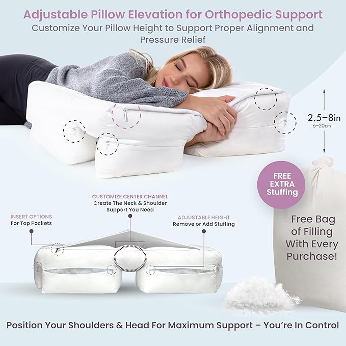 Wife Pillow Side Sleeper Pillow with Arm Hole for Shoulder Pain Relief, Arm Tunnel Design for Proper Neck & Spine Alignment, All-Night Comfort for Adults - Cooling Shredded Memory Foam