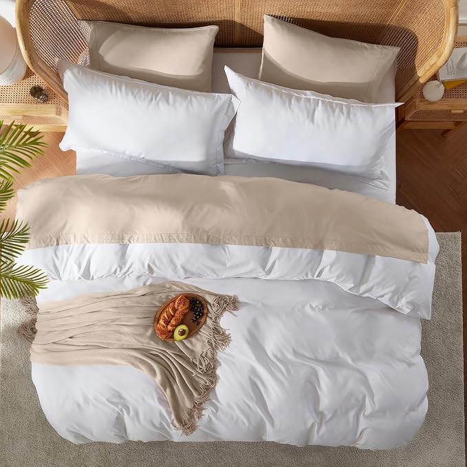 Nestl Full Duvet Cover Set with Comforter Insert - White 4 Piece 80x90 Duvet Cover & 2 Pillow Shams with White Quilted Down Alternative Comforter, Ultra Soft, All Season