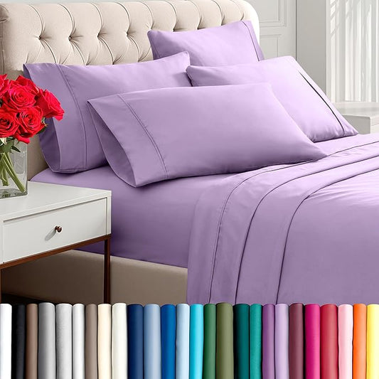 Bare Home Hotel Luxury Full XL Sheet Set, Extra Soft - 6 Piece Set - Deep Pockets - Easy Fit - Cooling & Breathable - Wrinkle, Fade, Stain Resistant - Includes 4 Pillowcases (Full XL, Lavender)