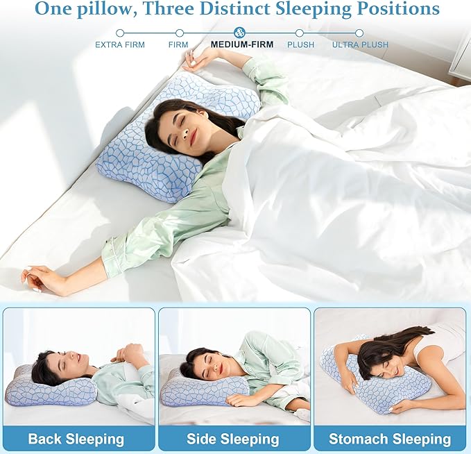 Memory Foam Side Sleeper Pillow for Neck and Shoulder Painf,Cervical Support,Queen Size Cooling Contour Pillow with Dual-Height, Orthopedic Ergonomic for Side, Back, Stomach Sleeper