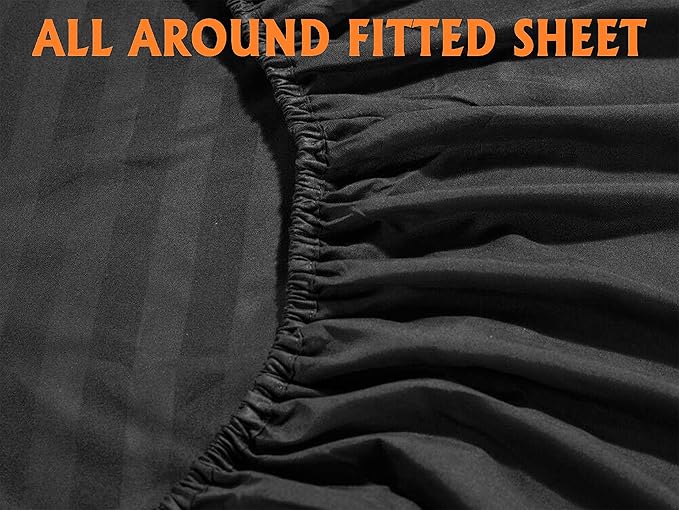 Elegant Comfort Best, Softest, Coziest 6-Piece Sheet Sets! - 1500 Premier Hotel Quality Luxurious Wrinkle Resistant 6-Piece Damask Stripe Bed Sheet Set, King Black