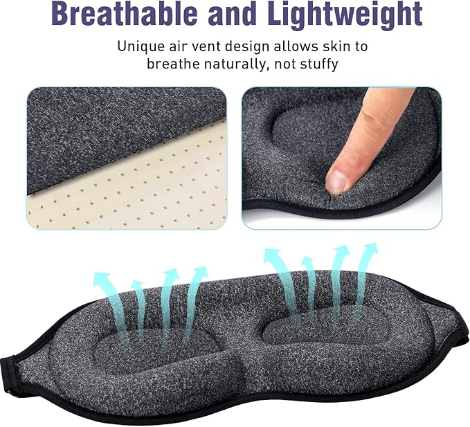 YIVIEW Sleep Mask for Side Sleeper, Block Out Light, Eyelash Extensions Friendly 3D Contoured Sleeping Eye Mask, Soft Breathable Night Blindfold with Adjustable Strap, Lightweight Eye Cover Gray