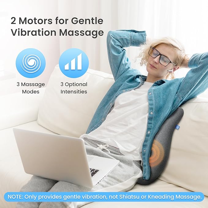CILI Heated Lumbar Support Pillow for Office Chair, Ergonomic Back Support Cushion with Vibration, Memory Foam Chair Back Massager, Mother‘s Day Gifts for Mom