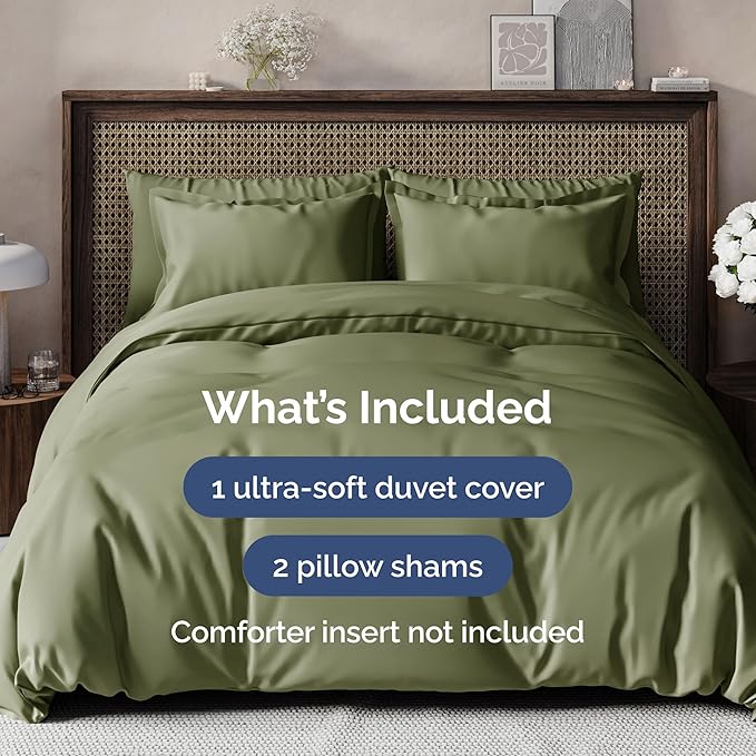 Duvet Cover Queen Size Set - Extra Soft Queen Duvet Cover 90" x 90" with 2 Pillow Shams - Hotel Luxury, Easy Care & Fade Free w/ Zipper Closures & Ties - All Season, Comfy & Breathable (Sage Green)