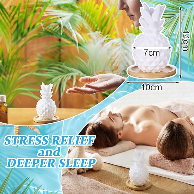 Honeydak Pineapple Passive Essential Oil Diffuser Gifts, Summer Beach Ceramic Diffuser with Wooden Tray for Home Bedroom Bathroom Office Holiday Decorations