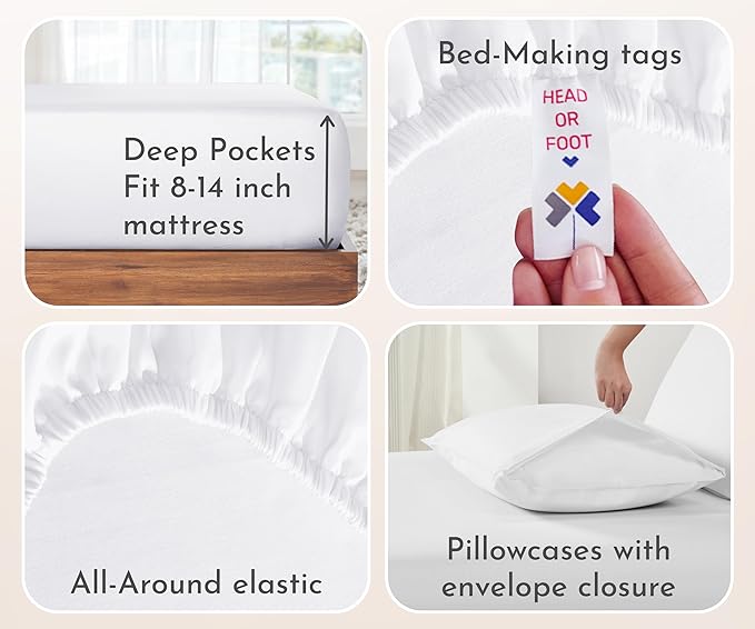 California Design Den 100% Cotton 2-Pack Full Sheet Set - Soft & Durable Sateen, Deep Pocket Full Size Bed Sheets (White)