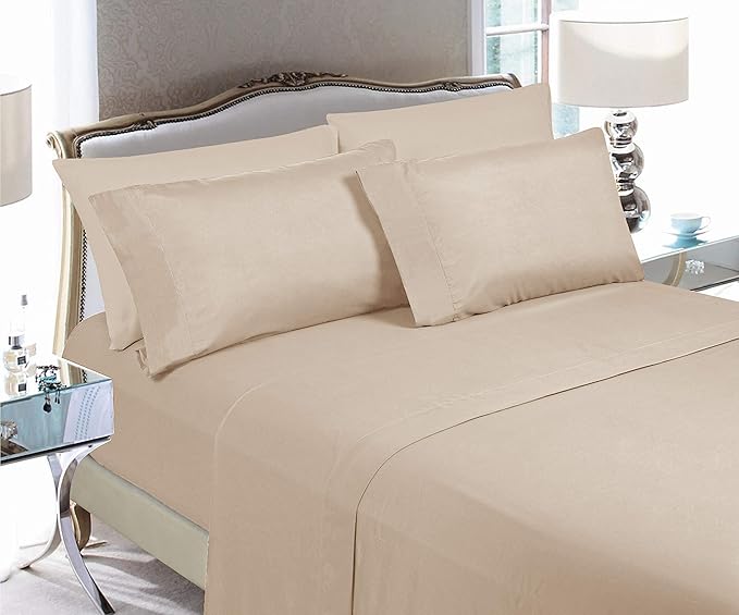 Elegant Comfort Luxury Soft Bed Sheets 1500 Premium Hotel Quality Microfiber Softness Wrinkle and Fade Resistant (6-Piece) Bedding Set, Queen, Linen Cream