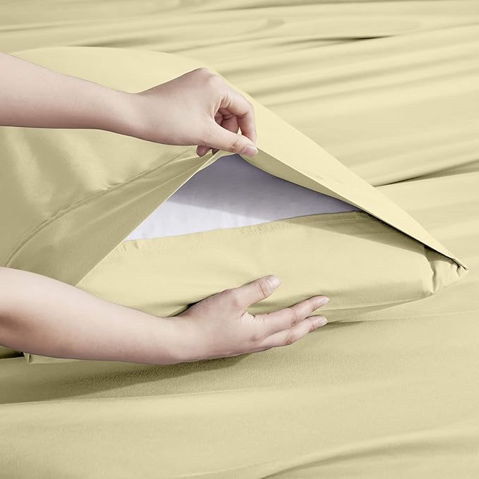 Nestl Extra Deep Split King Sheet Set - 4 Piece Breathable & Cooling Sheets - Hotel Luxury Bedding Set w/18-24 Inch Extra Deep Pockets - Easy & Secure Fit - Soft, Wrinkle Free & Comfy - Vanilla Yellow