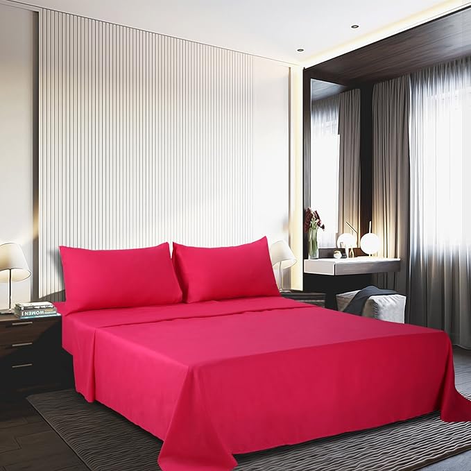 Best Season Microfiber Deep Pocket/Soft, 1800 Thread Count, 4-Piece Bed Sheet Set (1 Flat, 1 Fitted Sheet, 2 Pillow Covers), Full, Hot Pink