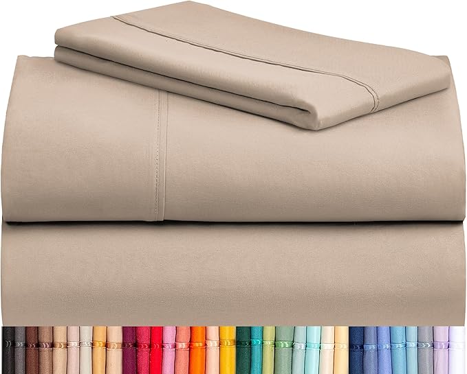 LuxClub Twin Sheets - Soft Bed Sheets for Kids, 3 PC Deep Pockets 18" Eco Friendly Wrinkle Free Fitted Sheets Machine Washable Hotel Bedding Silky Soft - Light Khaki