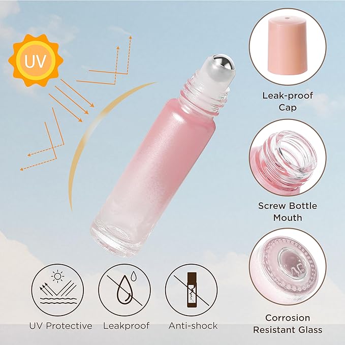 SESENSE Essential Oil Roller Bottles, 10ml Thick Glass Perfume Roller Bottles with Funnel Opener and Dropper (Multicolor, 12 Pack)