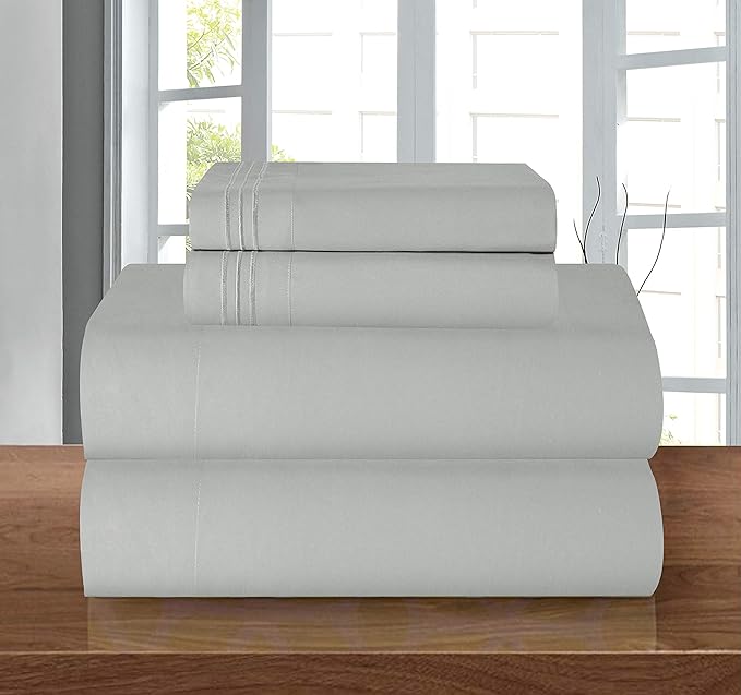 Elegant Comfort Luxury 1500 Premium Hotel Quality Microfiber 4-Piece Sheet Set - Wrinkle Resistant, All Around Elastic Fitted Sheet, Deep Pocket up to 16", Full, Silver Grey