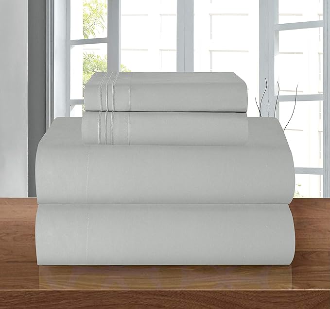 Elegant Comfort Luxury 1500 Premium Hotel Quality Microfiber 4-Piece Sheet Set - Wrinkle Resistant, All Around Elastic Fitted Sheet, Deep Pocket up to 16", Twin/Twin XL, Silver Grey
