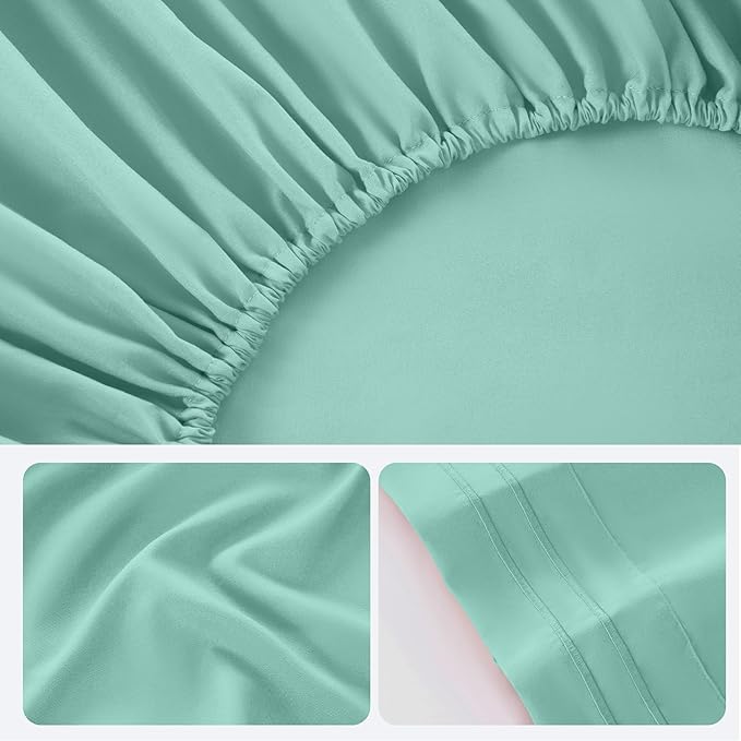 ROSE&RISY Light Green Twin Sheet Set, 3 Pieces Soft Bedding Sheet Set, Breathable and Cooling,Includes Fitted, Flat, Pillow Cases - Deep Pocket (Light Green, Twin)