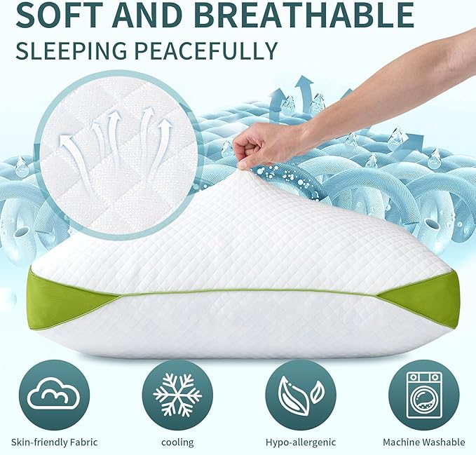 Luxury Hotel Cooling Pillow for Sleeping,Medium Firm Shredded Memory Foam Pillows Queen Size Set of 2,with Zipper Adjustable Supportive