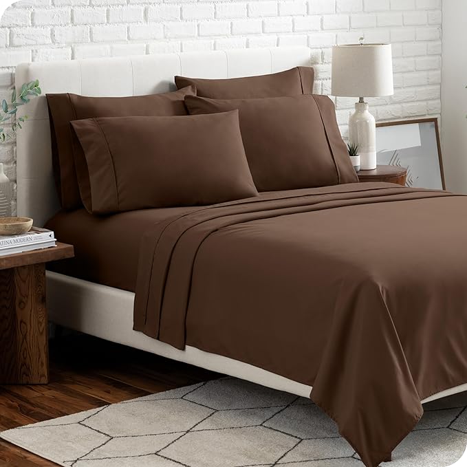 Bare Home Hotel Luxury Full Sheet Set, Extra Soft - 6 Piece Set - Deep Pockets - Easy Fit - Cooling & Breathable - Wrinkle, Fade, Stain Resistant - Includes 4 Pillowcases (Full, Cocoa)