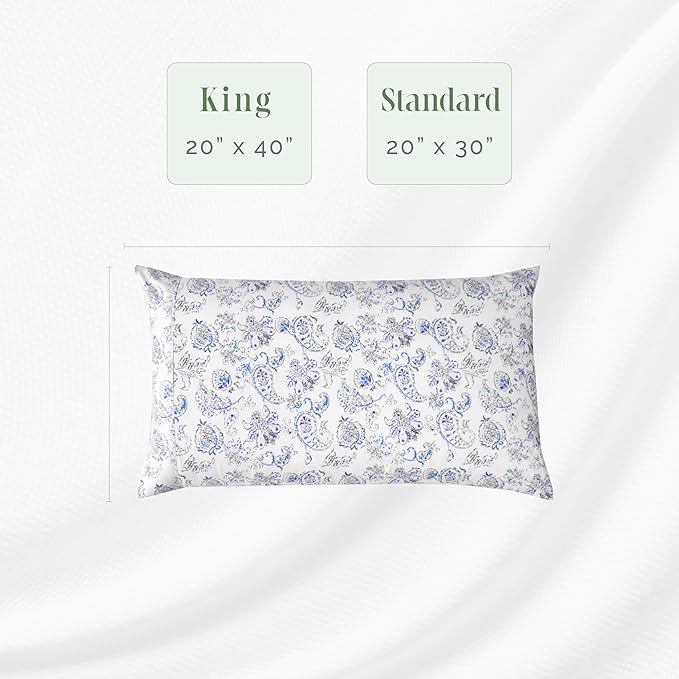 Elegant Comfort Ultra Soft Set of 2 Floral Print Pillowcases - 1500 Premium Hotel Quality Microfiber, Soft and Smooth Envelope Closure 2-Piece Pillow Covers - Standard/Queen, Paisley Indigo