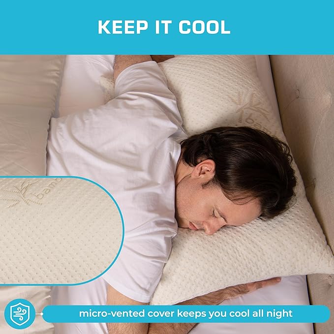 GREENGUARD Certified Standard Bed Pillows for Sleeping (2 Pack) | Adjustable Shredded Memory Foam Pillows with Removable Cooling Cover | Fluffy Pillows Support for Side, Back & Stomach Sleeper