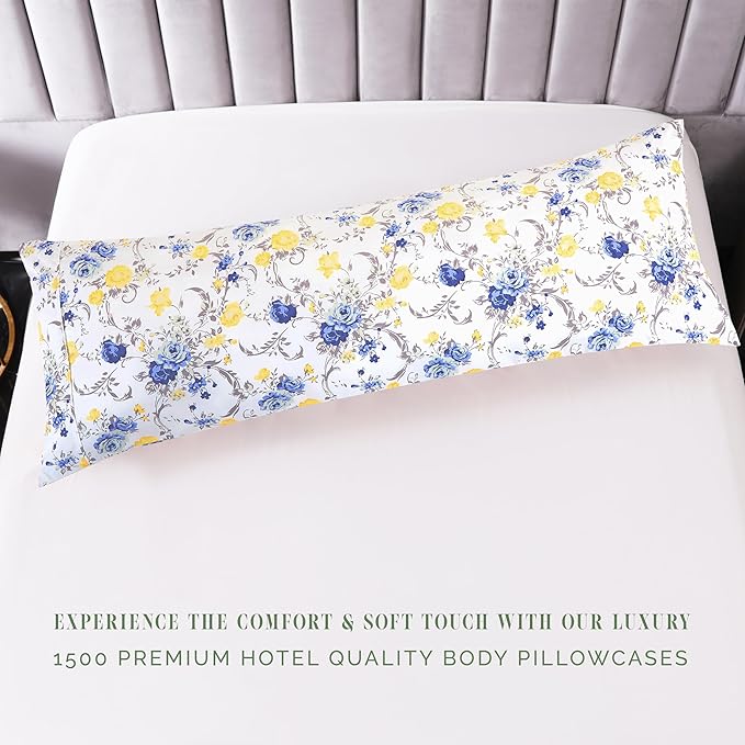 Elegant Comfort Ultra Soft 1-Piece Set Floral Print Pillowcases - 1500 Premium Hotel Quality Microfiber, Soft and Smooth Hidden Zipper Closure 1-Piece Pillow Covers - Body Pillowcase, Gold Jenna