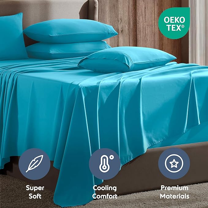 Nestl Extra Deep Twin XL Sheet Set - 4 Piece Breathable & Cooling Sheets - Hotel Luxury Bedding Set w/18-24 Inch Deep Pockets - Easy & Secure Fit - Super Soft, Wrinkle Free & Comfy - Bright Blue