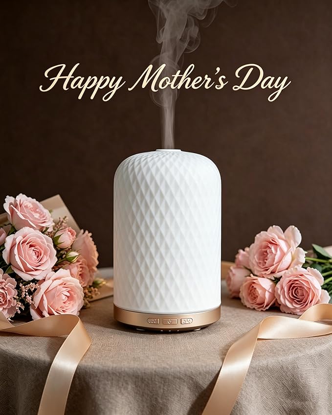 Essential Oil Diffuser - 2.4MHz Ultrasonic Ceramic Diffuser with Pulse/Continuous Mist & Night Light, Waterless Auto-Off, Silent Aromatherapy Diffuser for Home, Office, Yoga, Spa, Gifts & Home Decor.