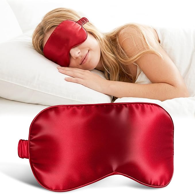 ZLYC 100% Mulberry Silk Sleep Mask Pressure-Free Eye Cover Soft Light Blocking Blindfold for Travel & Nap, Solid Wine Red