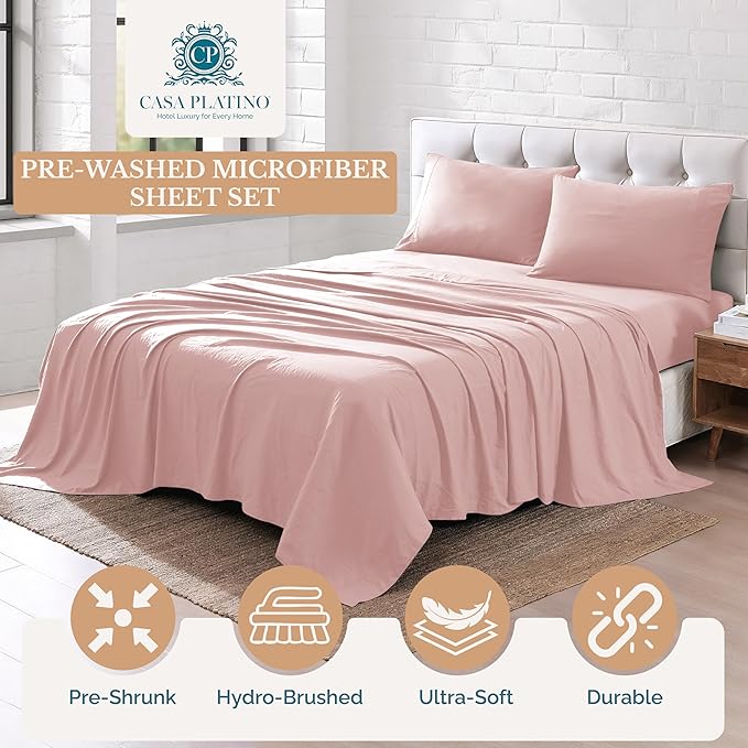 Casa Platino Bedding Sheets and Pillowcases, Pre-Washed Ultra Soft & Breathable Twin XL Bed Sheets Set, Hydro-Brushed Microfiber Cooling Twin XL Size Sheet Set, Deep Pockets - Sepia Rose