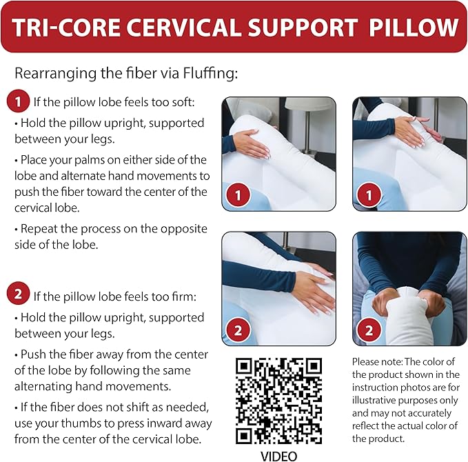 Core Products Tri-Core Cervical Support Pillow – Firm Orthopedic Neck Pillow for Pain Relief, Back and Side Sleepers – Ergonomic Contour Pillow – Assembled in USA, Full Size, Gray