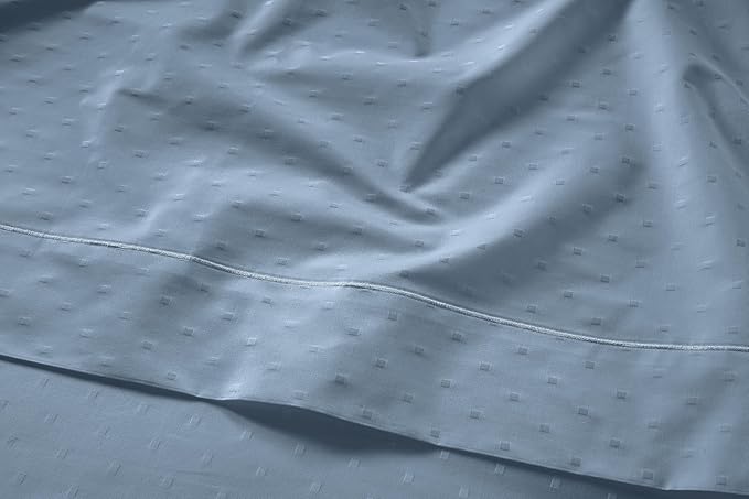 LANE LINEN Pillows Queen Size Set of 2, Soft 100% Egyptian Cotton, Cool & Smooth Pillow Cases - Swiss Dot - French Blue