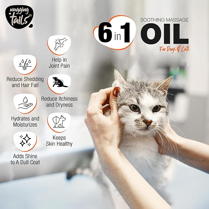 Wagging Tails 6-in-1 Soothing Oil - 6.76 fl oz for Dogs & Cats | Coconut Oil for Skin & Coat | Helps Hydrate & Moisturize Hair | Improve Coat Shine and Softness