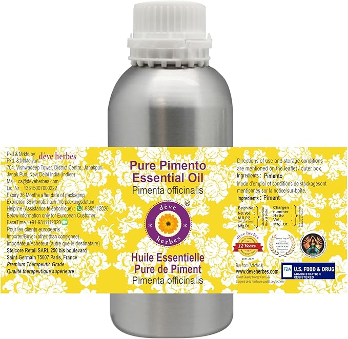 Deve Herbes Pure Pimento Essential Oil (Pimenta officinalis) Steam Distilled 1250ml (42 oz)