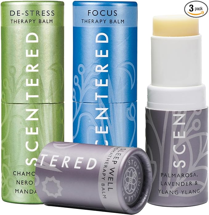 Scentered Aromatherapy Balm Gift Set - Calm & Confident (Pack of 3) - Sleep Well, De-Stress, Focus - Rosemary, Cedarwood, Lavender Essential Oils - Aromatherapy Gifts for Women
