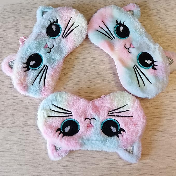 Cute Animal Sleeping Mask Soft Plush Blindfold Cute Rabbit Panda Koala Eye Cover Eyeshade for Kids Teens Girls Women (Big Eyes Cat)