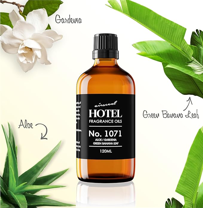 AirScent Hotel Diffuser Oil No. 1071 - Aloe Gardenia Green Banana Leaf - Premium Fragrance Oil for Ultrasonic and Waterless Diffusers and Crafting - 500 mL, 16.9 fl oz Glass Bottle