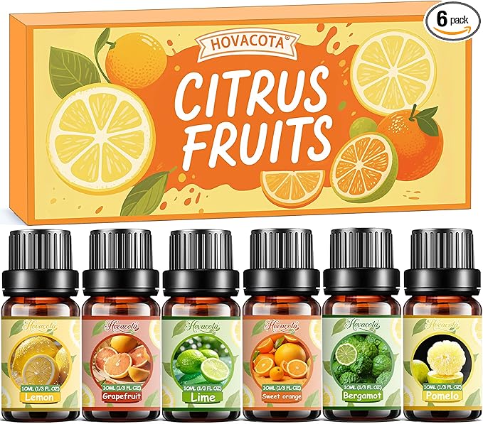 Essential Oil Set, Pure Essential Oils for Diffusers Home, Skin Care, Massage, Aromatherapy, Humidifiers, Fragrance Oil Scents Including Sweet Orange, Bergamot, Lemon, Grapefruit, Citrus, Lime.