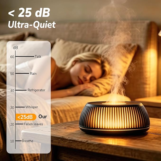 Flame Essential Oil Diffuser 150ml, Ultrasonic Aromatherapy Diffuser with 7 Color Lights, 1/2/4H Timer, Auto Shut-Off for Home Office Bedroom (Black)